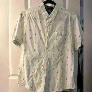 Nautical Anchor Button Up Dress Casual Carbon Shirt